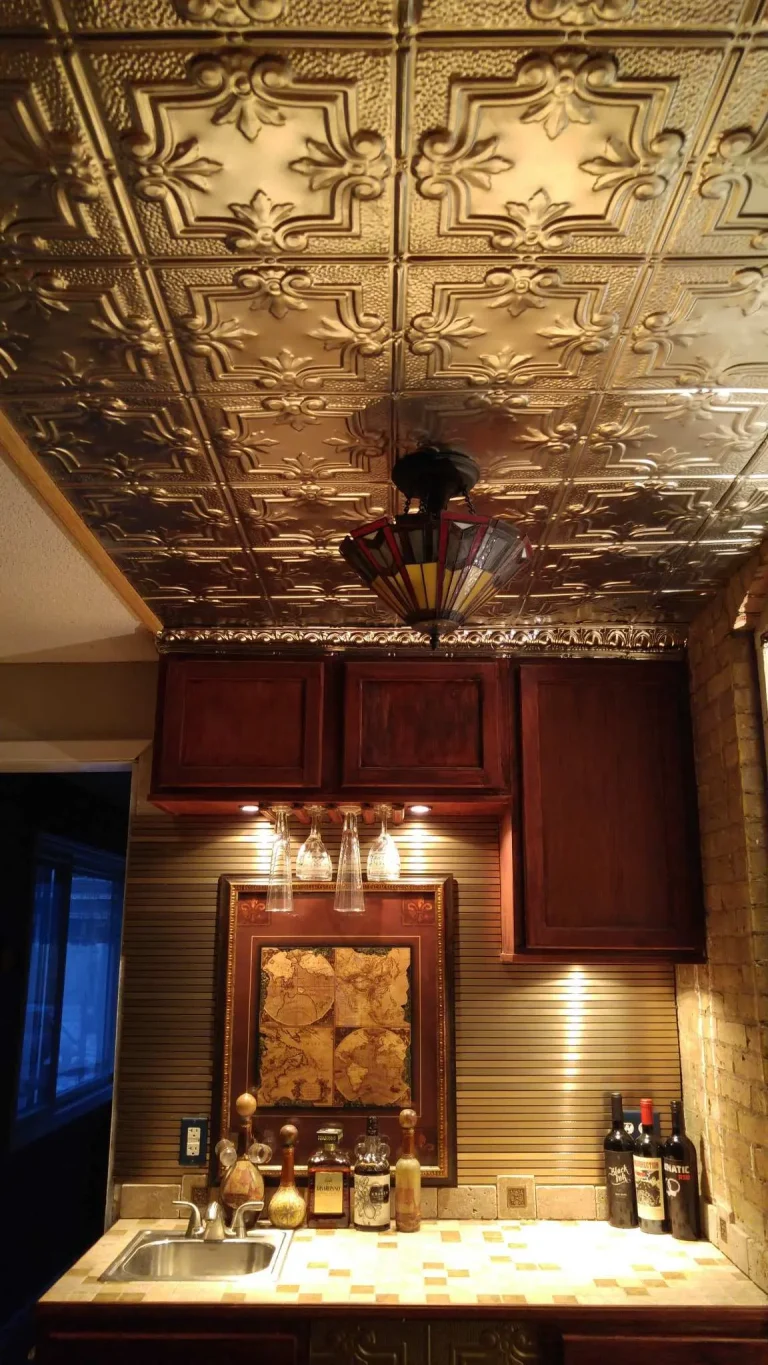 Gorgeous Bar With Tambour And Faux Tin Ceiling Tiles
