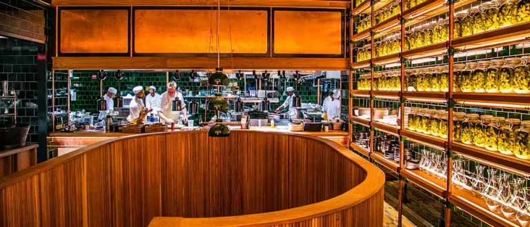 375 white oak solid wood tambour in restaurant NYC